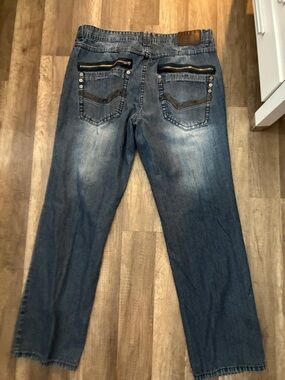 mecca Men's Straight-Leg Blue Jeans with Back Zip Pocket Accents